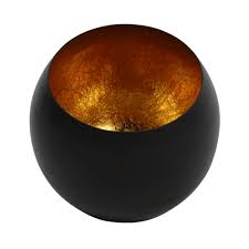 Theelichthouder - Marrakech Bowl - Medium - zwart/goud