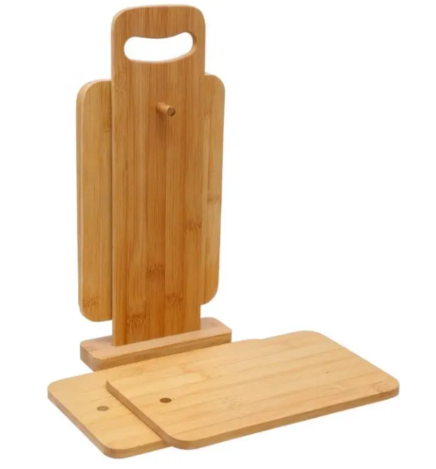 Ontbijtplankjes - Bamboe Set met 4 Plankjes en Houder - Snijplanken - Broodplankjes - Tapasplankjes - Beige