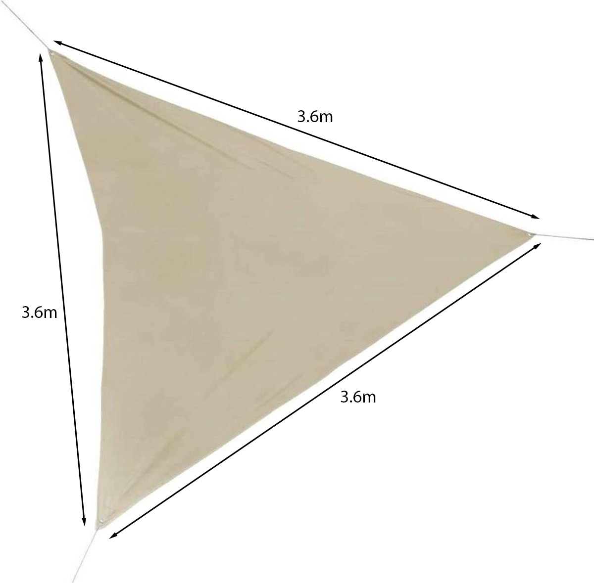 Schaduwdoek Driehoek - 3,6m x 3,6m x 3,6m - Zonnezeil - Waterafstotend - Zand/khaki