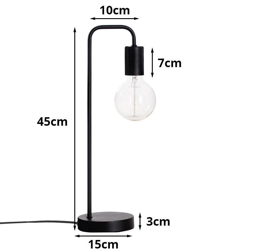 Tafellamp Zwart Metaal - Tafel verlichting - Leeslamp - Design - Met schakelaar en snoer - H45cm - E27