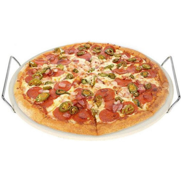 Pizza Baksteen Met Houder - Ø 33 cm - Keramiek - Beige