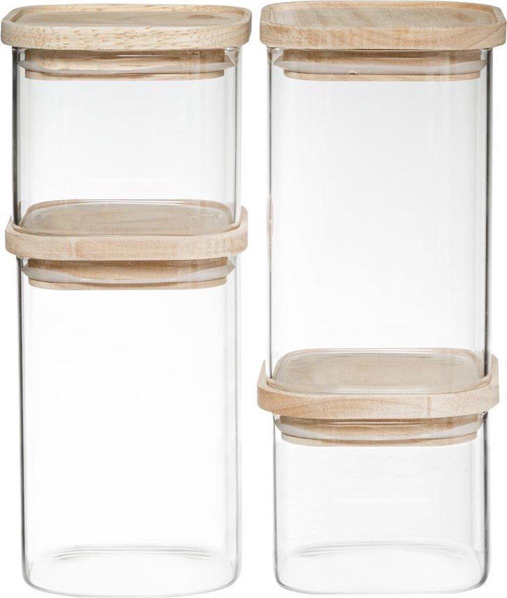 aantal Ladder Mellow Voorraadpotten | Glas met bamboe deksel | 0.5L - 1L | Set van 4 |  Voorraadbussen | Stapelbaar | Luchtdicht deksel | 1DOOS3560237555164