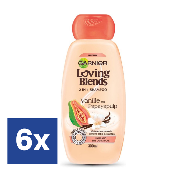 Garnier Loving Blends 2in1 Shampoo Vanille en Papayapulp (Voordeelverpakking) - 6 x 300 ml 