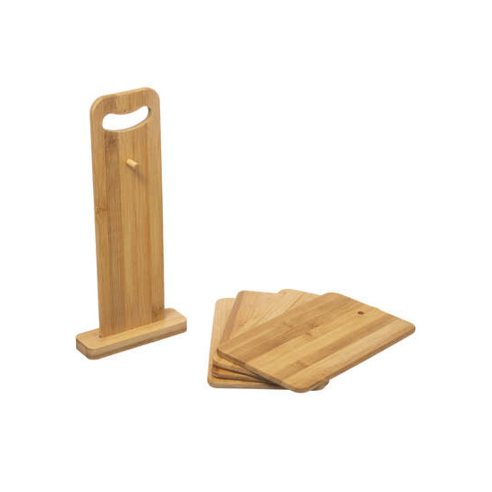 Ontbijtplankjes - Bamboe Set met 4 Plankjes en Houder - Snijplanken - Broodplankjes - Tapasplankjes - Beige