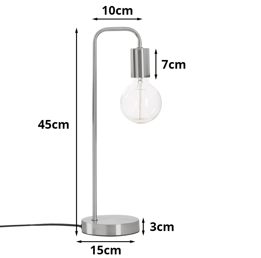 Tafellamp | Zilver | Metaal | Tafel verlichting | Slaapkamer lamp| Leeslamp | Design | Industrieel | Retro |Voor slaapkamer, bureau, woonkamer | Met schakelaar en snoer | H45cm | E27