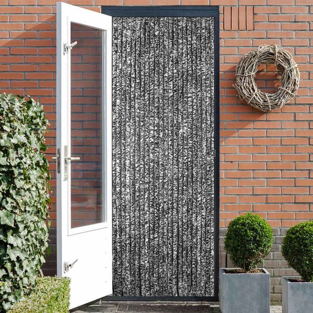 Kattenstaart  Vliegengordijn - Deurgordijn - Fluweel - 100 x 210 cm - Grijs/Zwart/Wit