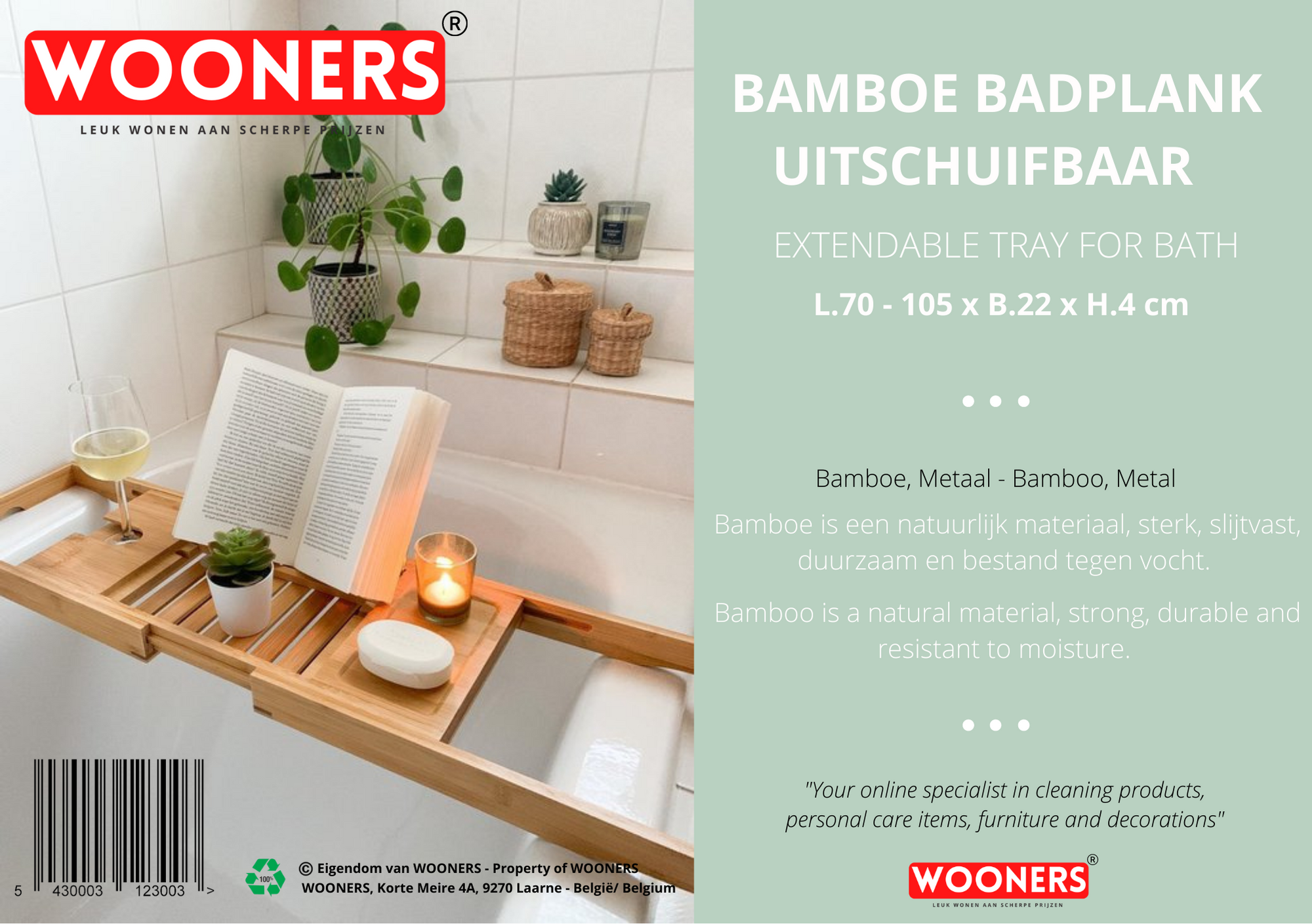 Wooners® Badplank voor in Bad - Uitschuifbaar Badrekje - Bamboe